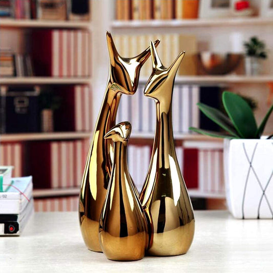 Elegant Golden Deer Family Set – Premium Ceramic Home Decor