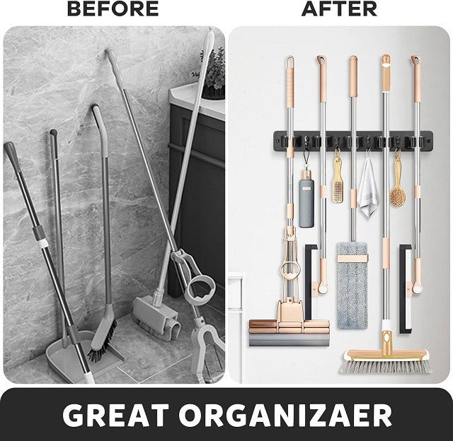 Heavy Duty Mop & Broom Holder – Wall Mount Organizer Rack for Home & Garage