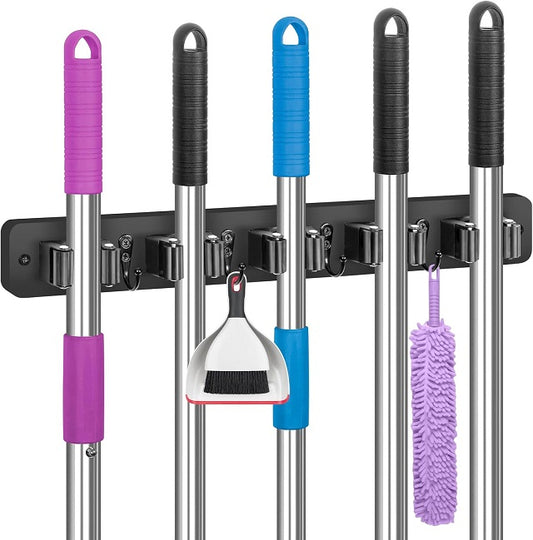 Heavy Duty Mop & Broom Holder – Wall Mount Organizer Rack for Home & Garage