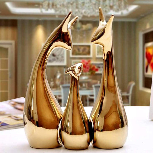 Elegant Golden Deer Family Set – Premium Ceramic Home Decor