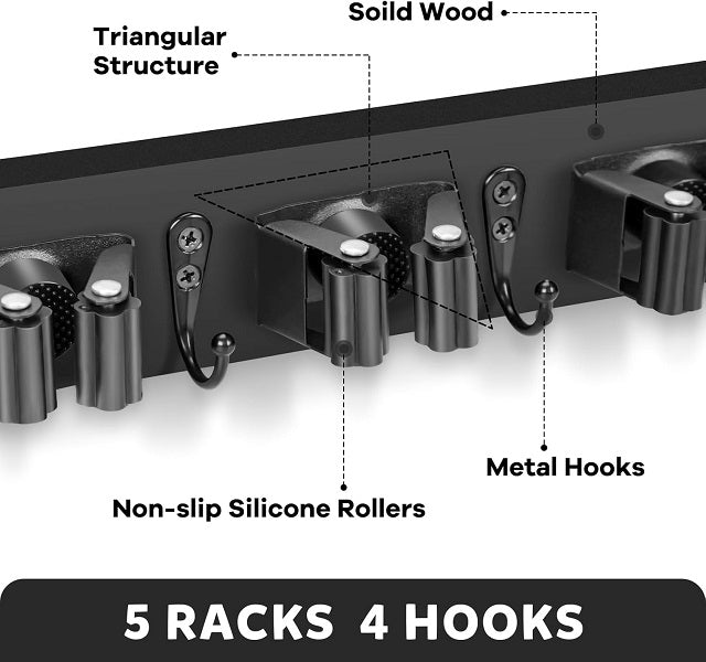 Heavy Duty Mop & Broom Holder – Wall Mount Organizer Rack for Home & Garage