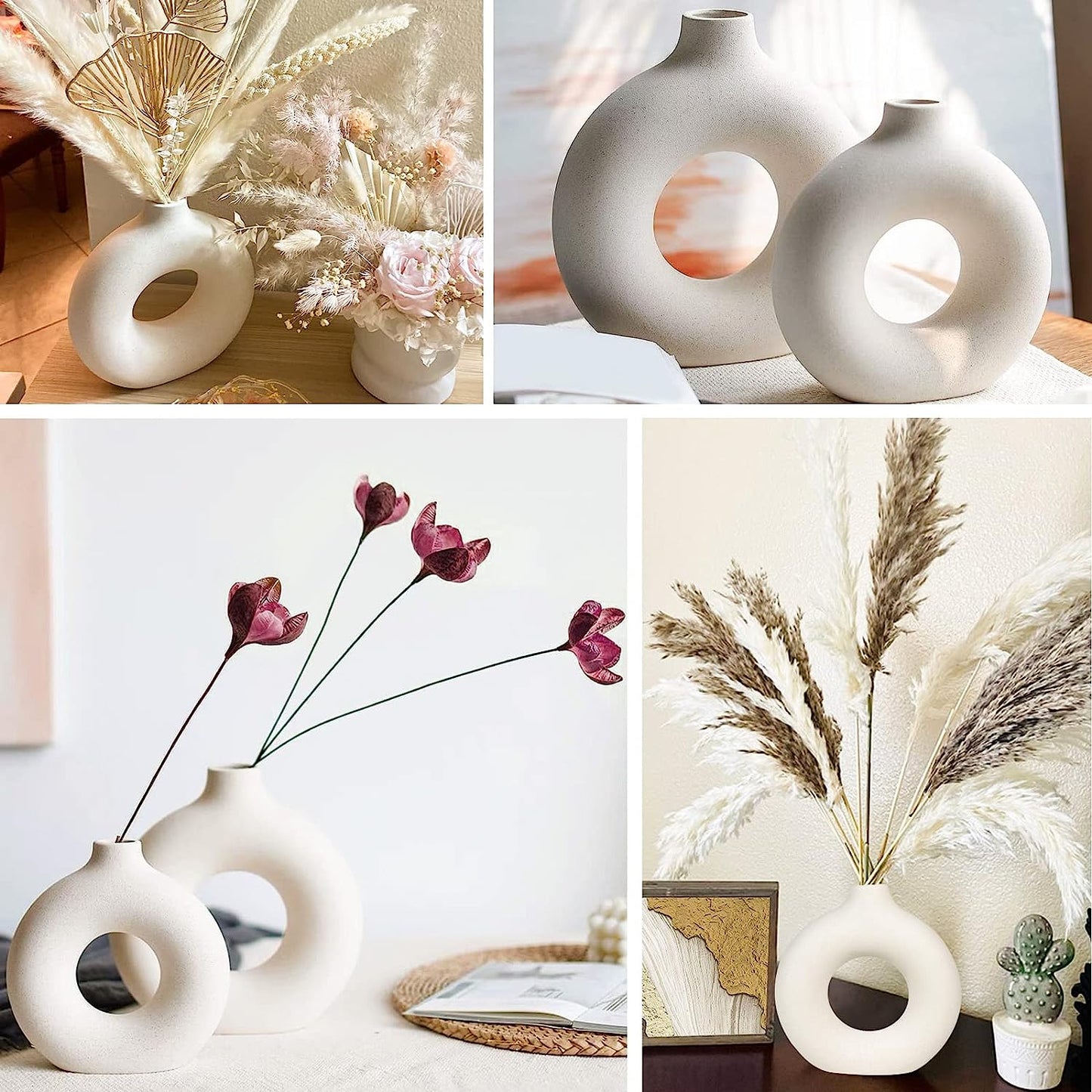 Minimalist Ceramic Donut Vase – Perfect for Dried Flowers & Pampas Grass